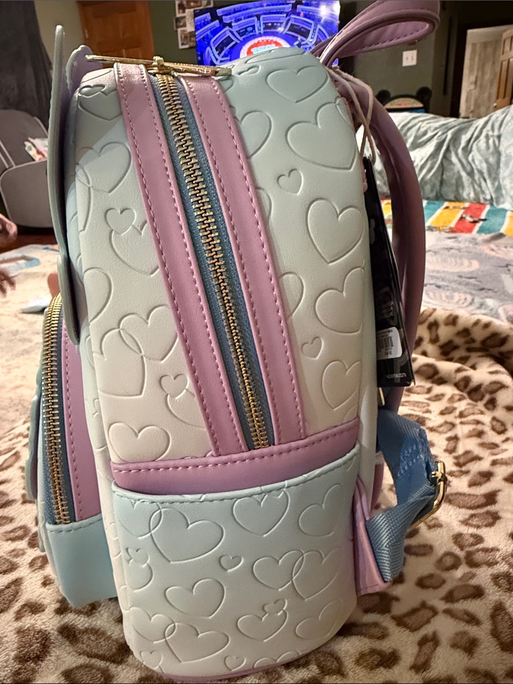 Loungefly Blue Pink & Cream Stitch and Angel Heart Balloon Mini Backpack - Picture 4 of 6